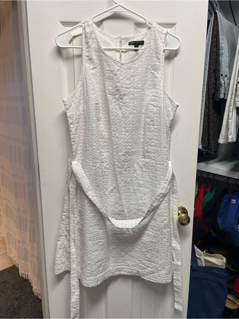 Banana Republic White Eyelet Sleeveless Mini Dress with Waist Tie